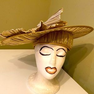 Spectacular Gold Lam’e Dress Hat / Church / Mardi Gras Ball Hat by Sylvia of N Y